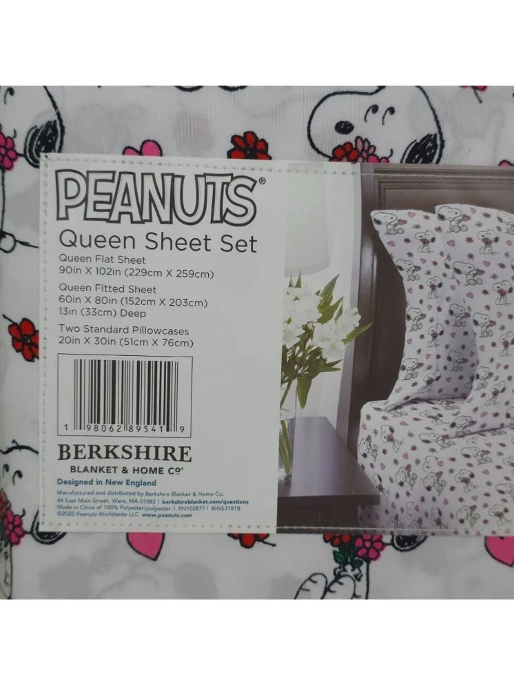 Peanuts Snoopy Hearts & Flowers Queen Sheet Set By Berkshire Valentines